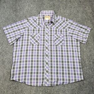 Wrangler Shirt Mens 2XL Purple Plaid Western Pearl‎ Snap Short Sleeve Cowboy
